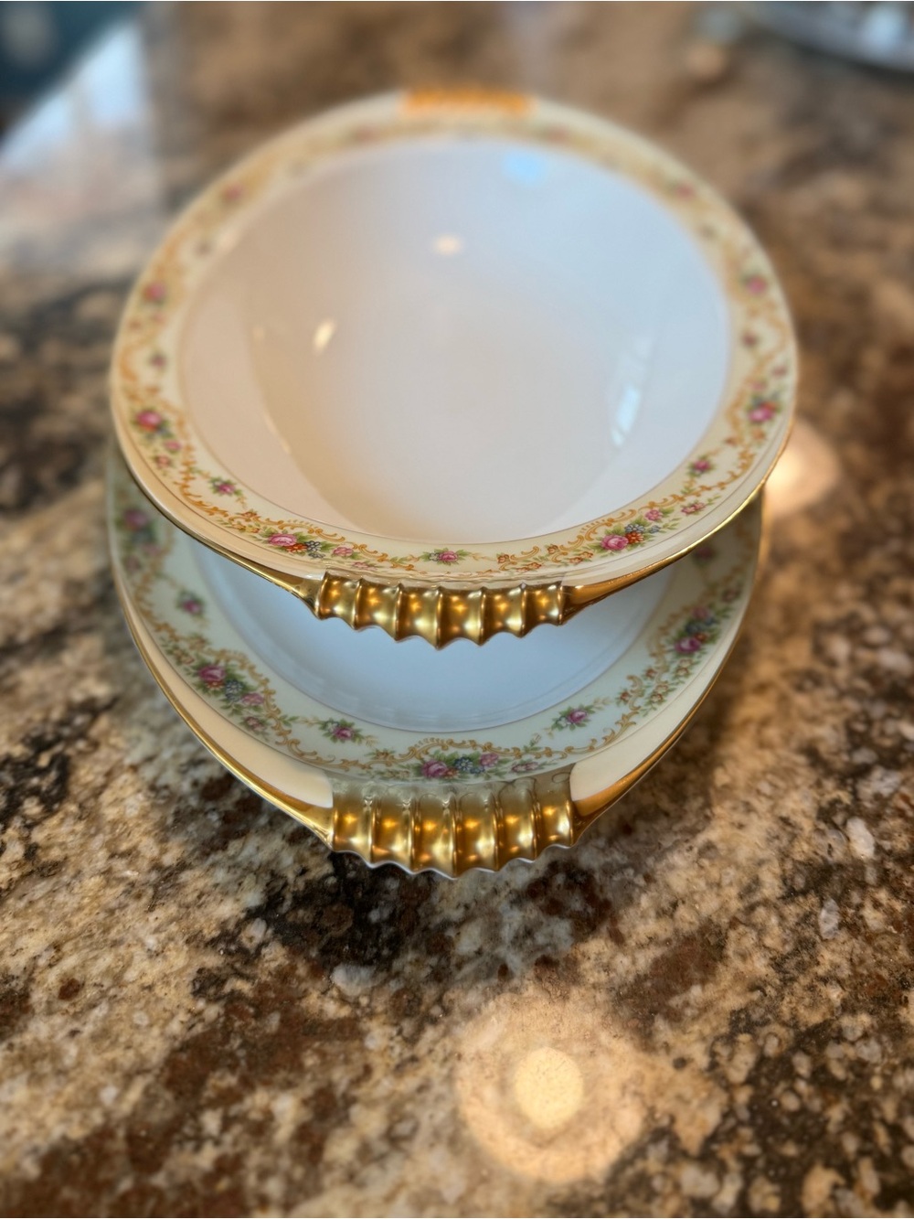 Vintage Meito Floral and Gold Porcelain Serving dishes with Floral Trim